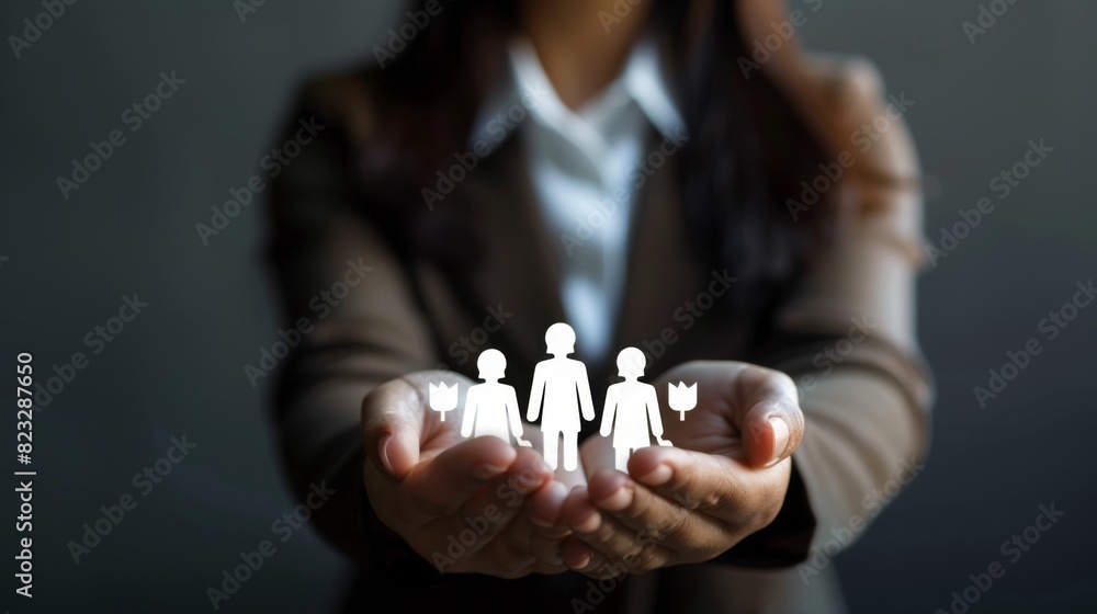 Poster crm. customer network relationship management concept, businessman hold of global structure customer
