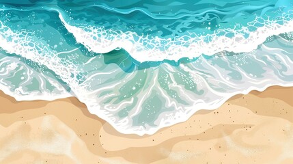 Obraz premium The Beach Stretches Out, Gentle Waves Lapping Against The Smooth White Sand, Creating The Natural Music Of The Sea, Cartoon ,Flat color