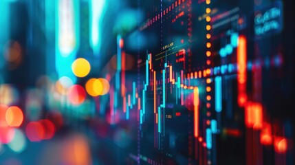 Digital Business Technology with Network and financial graph with up trend line candlestick chart in stock market, Internet Marketing and Futuristic Background