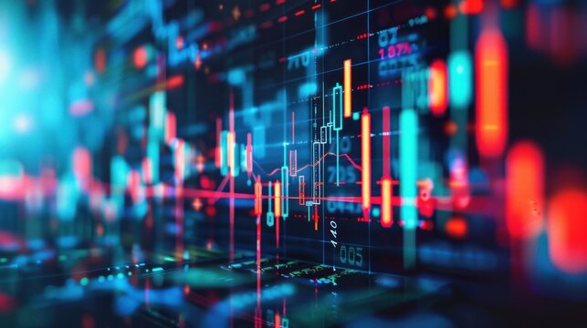 Digital Business Technology with Network and financial graph with up trend line candlestick chart in stock market, Internet Marketing and Futuristic Background