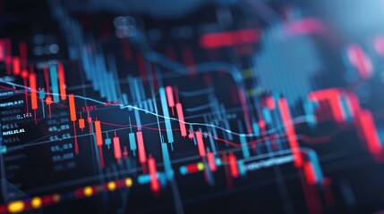 Digital Business Technology with up trend line candlestick chart