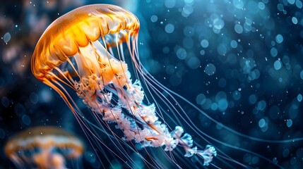 Ethereal Jellyfish Adrift in the Serene Underwater Landscape of the Ocean s Depths