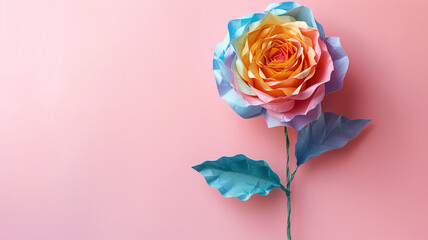 Paper flowers are displayed on a green background. Excellent Flowers composition Rose flowers.