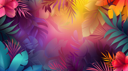 Colorful tropical plants background template mockup with copyspace