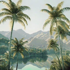 Majestic Tropical Oasis: Towering Palms and Serene Waters