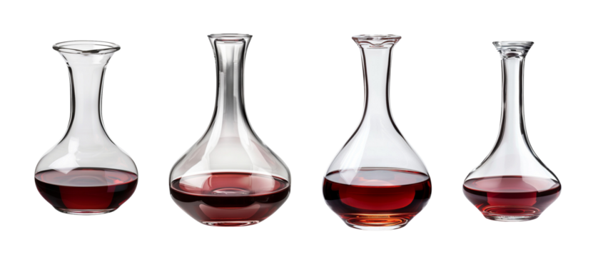 Set four glass wine decanters different sizes cutout design elements
