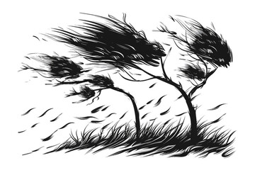 Obraz premium Windy lines Windy, Weather icon, simple vector svg illustration, hand drawn black and white, isolated on white background 