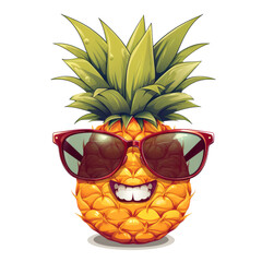 A cartoon portrait of pineapple wearing sunglasses, isolated on white background