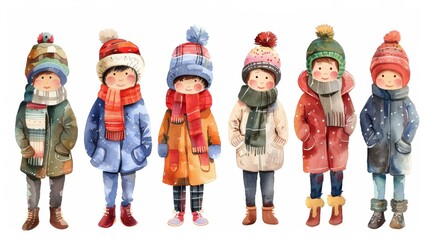 Group of Children Wearing Winter Clothes and Hats