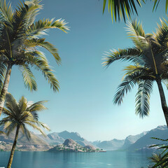 Majestic Tropical Oasis: Towering Palms and Serene Waters