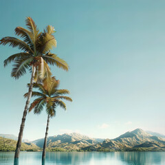 Majestic Tropical Oasis: Towering Palms and Serene Waters
