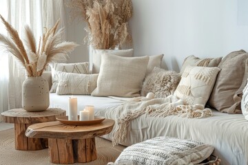 Stylish Living Room Filled With Pillows and Furniture