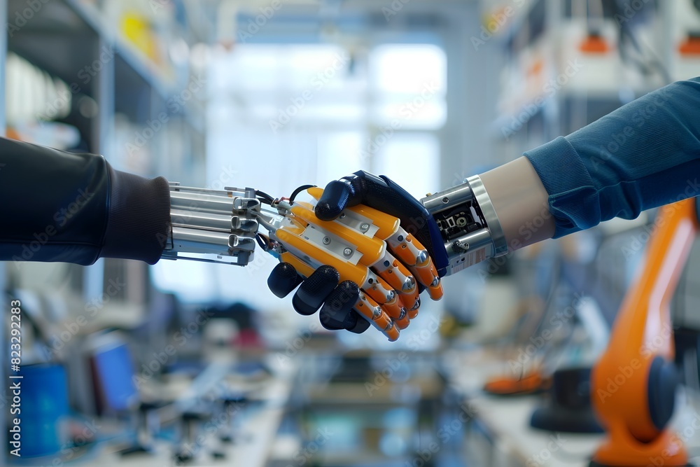 Aufkleber robotic handshake collaborative innovation in a research lab setting