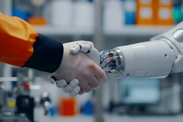Handshake of Human and Robot Collaborating for Technological Innovation and Advancement