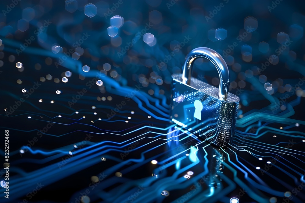 Aufkleber digital padlock for cyber security technology and data network protection