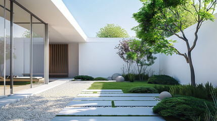 Design of a small minimalist and modern Japanese style house in the community. Ai generate.