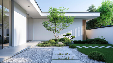 Design of a small minimalist and modern Japanese style house in the community. Ai generate.