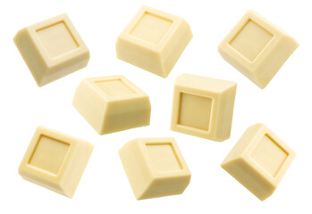White chocolate blocks isolated on transparent background. PNG Image.