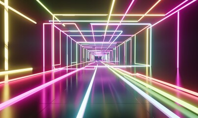 Fototapeta premium Net from neon glowing colorful lines