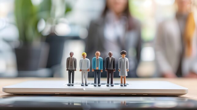 Miniature Business Figures on Device - Powered by Adobe