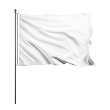 A white flag waving in the wind on a flagpole with a isoleted background. PNG
