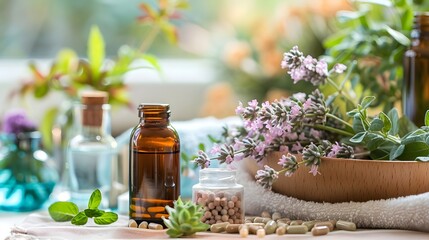 essential oils with lavender and pills herbal remedy 