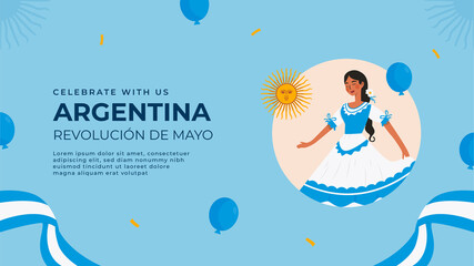 Flat 25 de mayo celebration argentina banner template