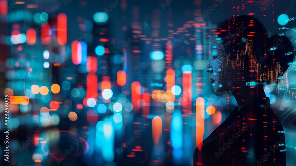 Poster market trading stock index number and graph on black blue digital technology