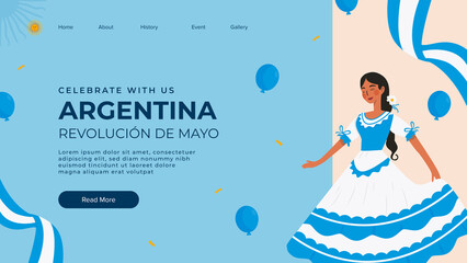 Flat 25 de mayo celebration argentina landing page template