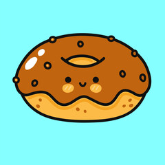 Chocolate Donut character. Vector hand drawn cartoon kawaii character illustration icon. Isolated on blue background. Chocolate Donut character concept