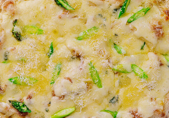Gourmet asparagus pizza close up