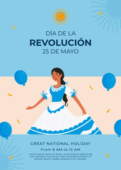 Flat 25 de mayo celebration argentina vertical poster template