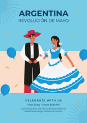 Flat 25 de mayo celebration argentina vertical poster template