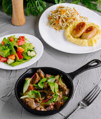 Healthy gourmet meal selection on table