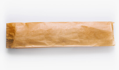 Standing brown paper bag on white background