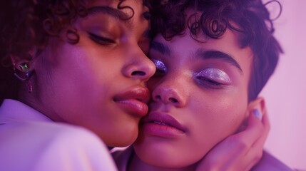 Obraz premium Two stylish adolescents, exuding confidence and authenticity, are depicted in a close-up shot reminiscent aesthetics, showcasing their unique fashion sense and identity