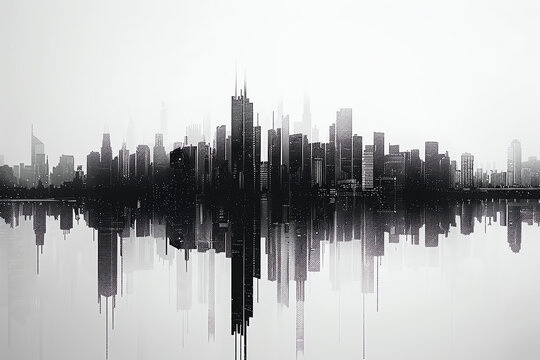 Elegant black and white skyline with minimalist details, creating a modern and refined visual