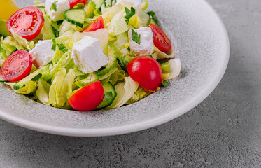Fresh greek salad with feta cheese and vegetables