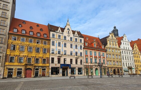 Wroclaw Main Square with vibrant-colored ornate buildings