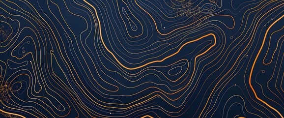 Topographic pattern, seamless topography map lines in black and gold on a dark background
