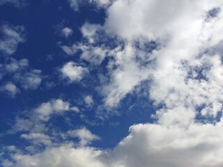 Beautiful blue sky, flying white clouds background