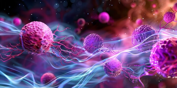 3D rendering of basophils releasing histamine and mediators in allergic reactions. Concept Basophils, Allergic Reactions, Histamine Release, 3D Rendering, Mediators