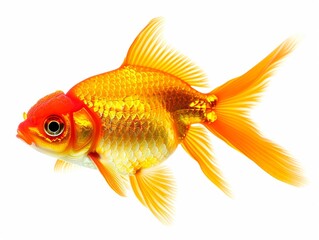 Fototapeta premium A single goldfish swimming against a white background