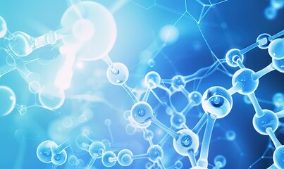 Clean structure of  molecules or atoms on blue neon lighted background