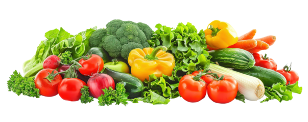 pile of various types of vegetables, on a transparent background