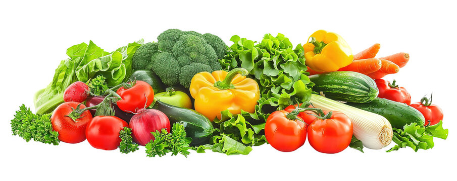 pile of various types of vegetables, on a transparent background