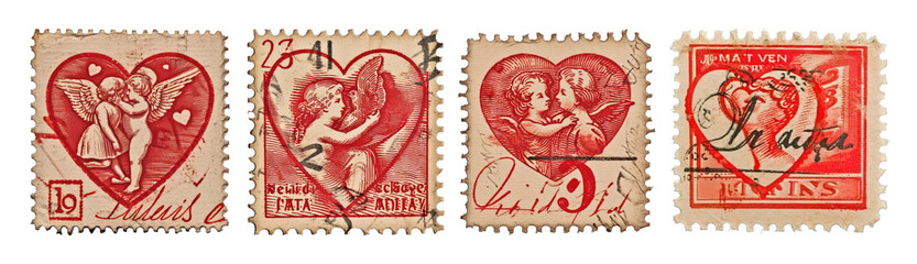 Obraz premium Vintage Postage Stamps of valentine day png on transparent background