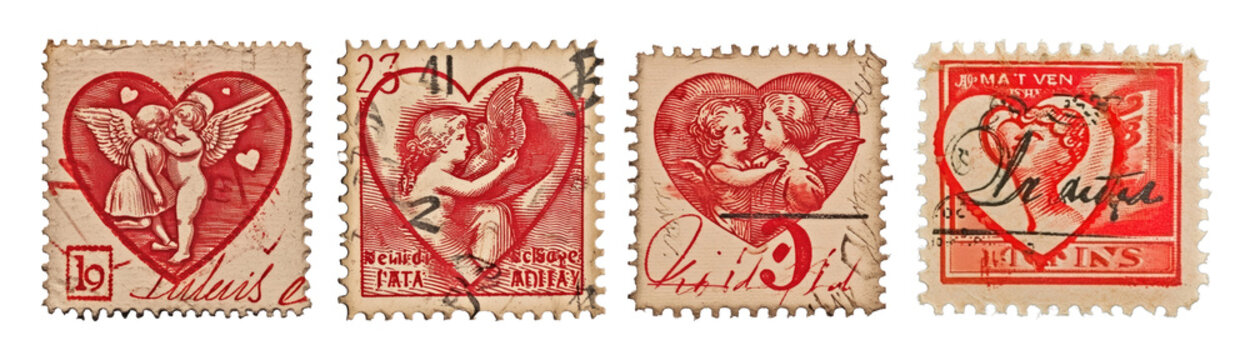 Fototapeta Vintage Postage Stamps of valentine day png on transparent background