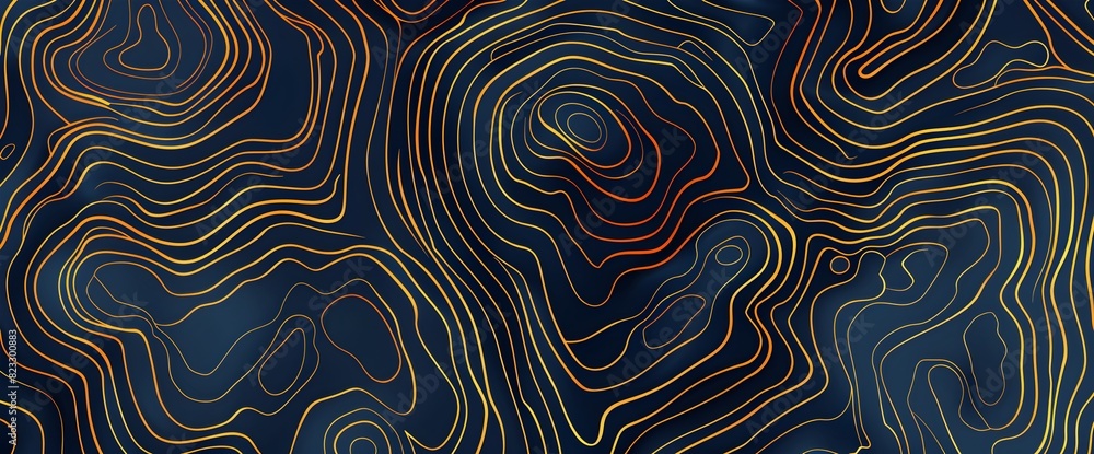 Poster topographic map pattern background vector illustration with topographical lines, golden outline and 