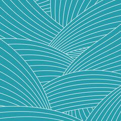 Clouds, waves, curved lines background white on blue. Line art style vector illustration. Design element, abstract landscape, backdrop, banner. Mid Autumn Festival, Chinese New Year card, poster